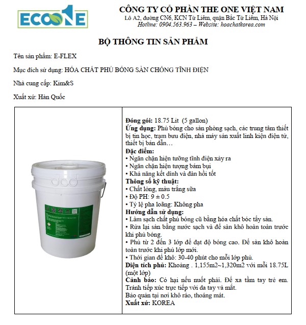 E Flex chất phủ bóng sàn chống tĩnh điện cho phòng sạch nhà máy sản xuất thực phẩm
